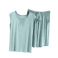 thumbnail image 1 of Pantalones de Pijama Suaves de la Mujer Suelta de Color Sólido Camiseta Y Pantalones Cortos Conjunto de Ropa de Casa Fresca para Verano Primavera Sueño, 1 of 7