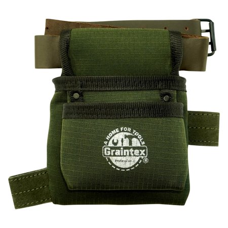Graintex 2 Pocket Children Tool Pouch Ripstop Canvas Double Layered Leather Trims Kid s Real Tool Bag (Hunter Green)