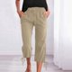 thumbnail image 1 of WILLBEST Pantalones Capri Casuales de Lino con Cordón Ajustable para Mujer, de Color Liso, Cómodos para Uso Diario. Grande, 1 of 8