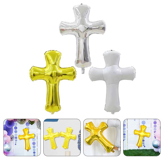 GOOHOCHY Cross Design Party Balloons, Aluminum Foil, Assorted Colors, 3 Pieces for Birthday, Celebration, Decoration