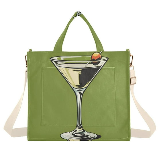 FORMRS Womens Corduroy Tote Bag Crossbody Shoulder Handbag with Pocket, Light Black Martini