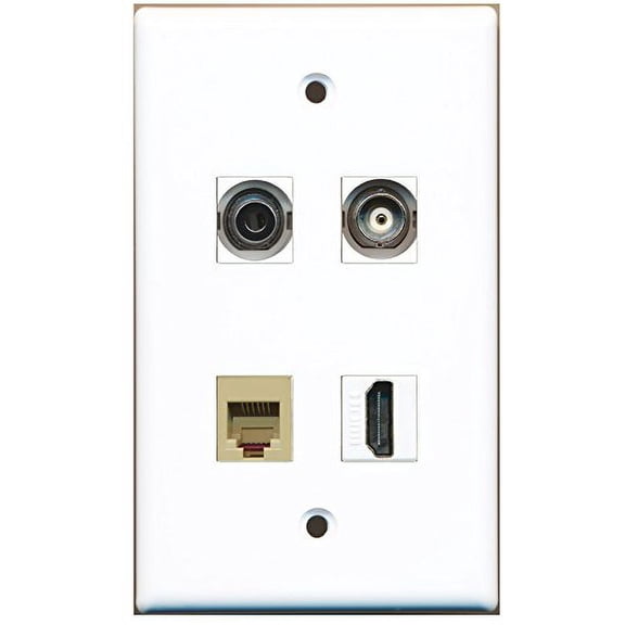 RiteAV - 1 Port HDMI 1 Port Phone RJ11 RJ12 Beige 1 Port 3.5mm 1 Port BNC Wall Plate