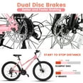 thumbnail image 5 of Ecarpat 24 Inch Mountain Bike, Disc Brakes 21 Speeds Women Mens Bike, Steel Frame and Suspension Fork, Adult and Teens Sport Bicycle for Urban Trail Snow Commuter Pink, 5 of 12