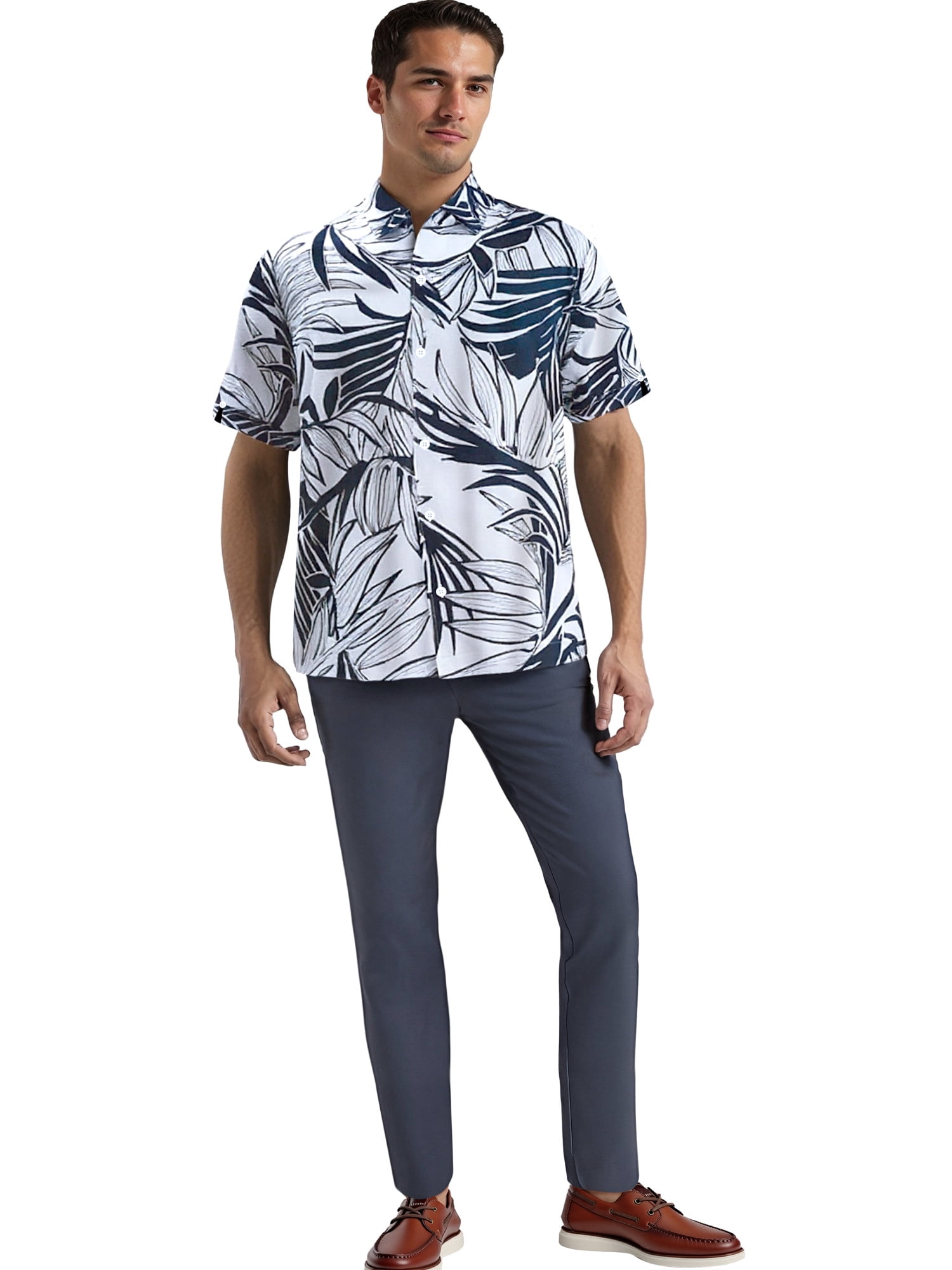 Café Luna Men's and Big Men's Tropical Printed Leaves Short Sleeve Woven Shirt, Sizes S-4X
