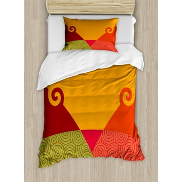 Abstract Twin Size Duvet Cover Set, Geometric Design with Swirls and Vortexes Abstract Art Style Vintage Color Palette, Decorative 2 Piece Bedding Set with 1 Pillow Sham, Multicolor, by Ambesonne