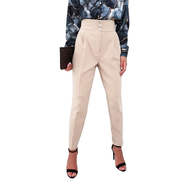 MAWCLOS Womens Casual High Waist Pencil Pants with Button and Pockets