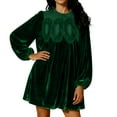 thumbnail image 5 of Women's Velvet Dress Long Sleeve Round Neck Solid Color Gold Velvet Slim Fit Midi Dress for Spring Fall Casual Office Wear,Green,M, 5 of 6