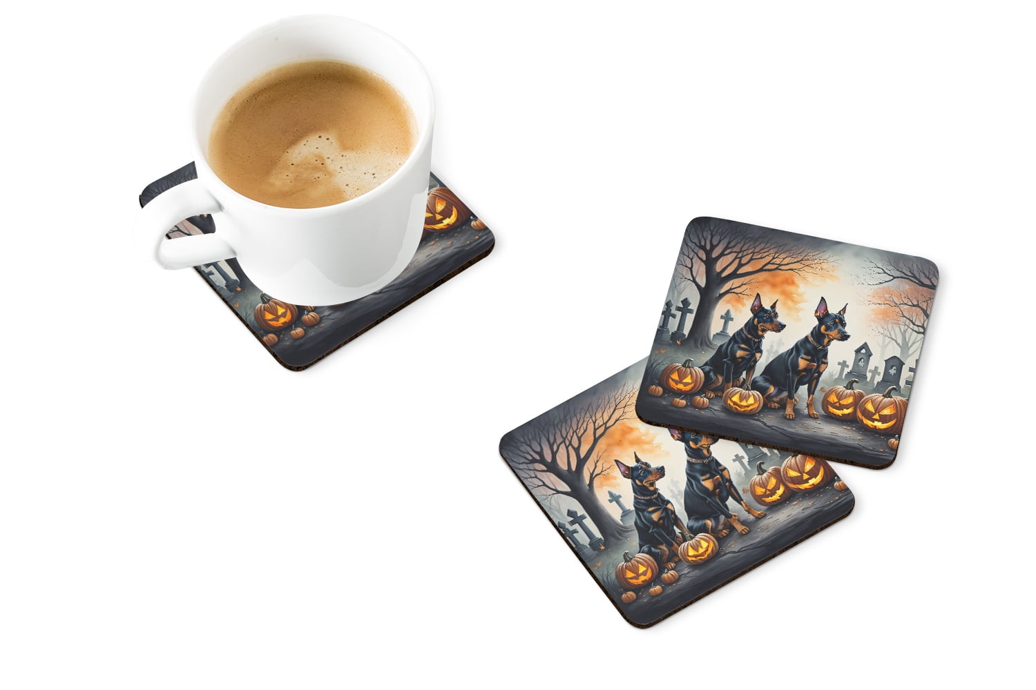 Doberman Pinscher Spooky Halloween Foam Coaster Set of 4