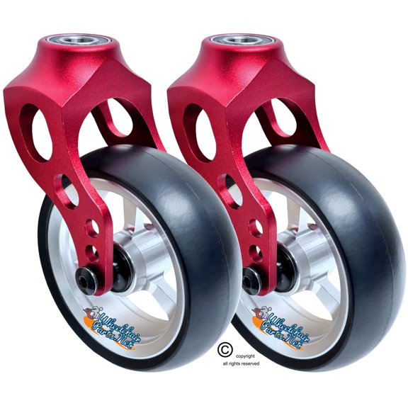 Red Aluminum Caster Fork Assembly With 4x1.40 Soft Roll Wheels in Silver Color