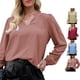 thumbnail image 4 of Camisas sueltas informales con mangas de globo elásticas con volantes y cuello en V para mujer, blusas para el hogar, trabajo, negocios, rosa, XXL, 4 of 6