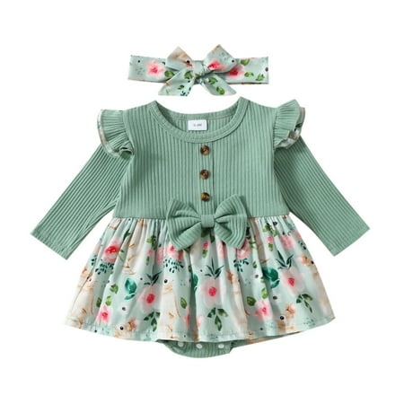 

Newborn Onesies Boy Onesie Baby Boy Clothes Newborn Crawl suit baby print toddler clothes cartoon Easter Green 18M