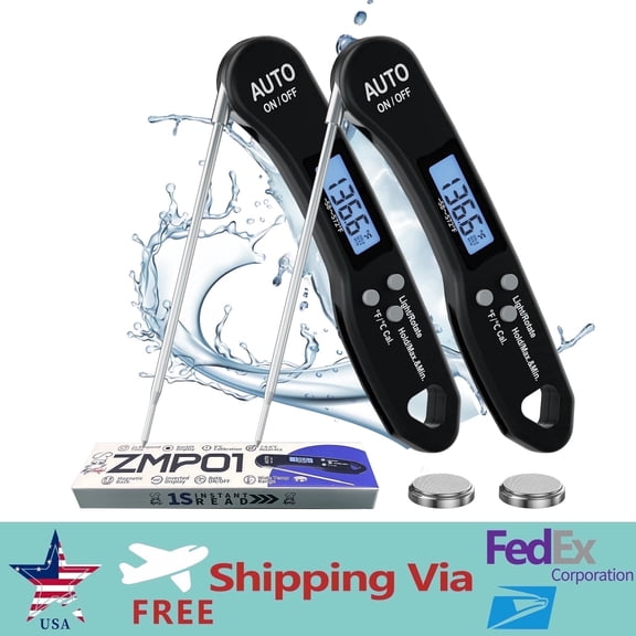 Meatender 2pcs Instant Read Meat Thermometers, 1.2s Fast Read, ±1°F Accuracy, -58°F to 572°F, Waterproof for Grill BBQ