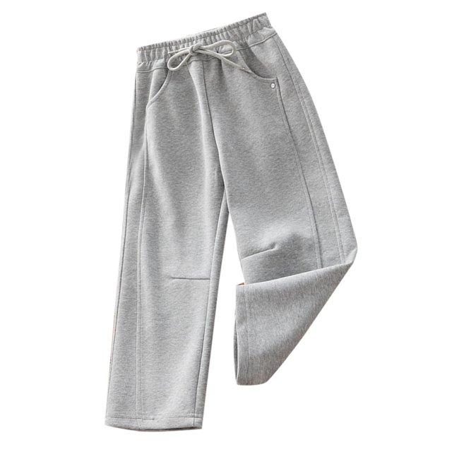 Pantalon Grand pour Filles, Extensible, Taille Haute Élastique, Long, Gris Foncé 4-5 Ans
