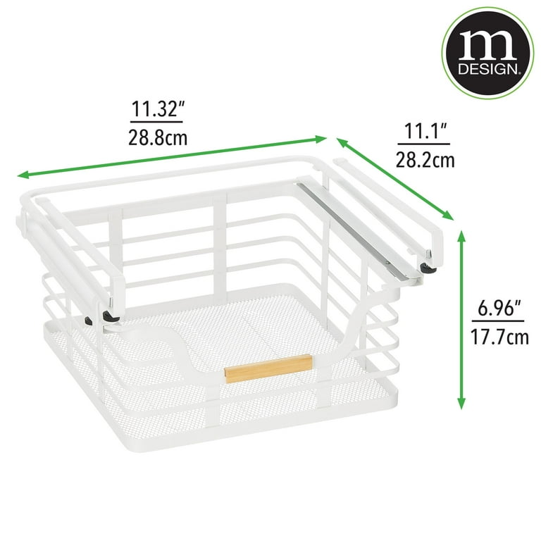 mDesign Metal Kitchen Under Shelf Storage Baskets - 2 Pack - Soft Brass/Natural
