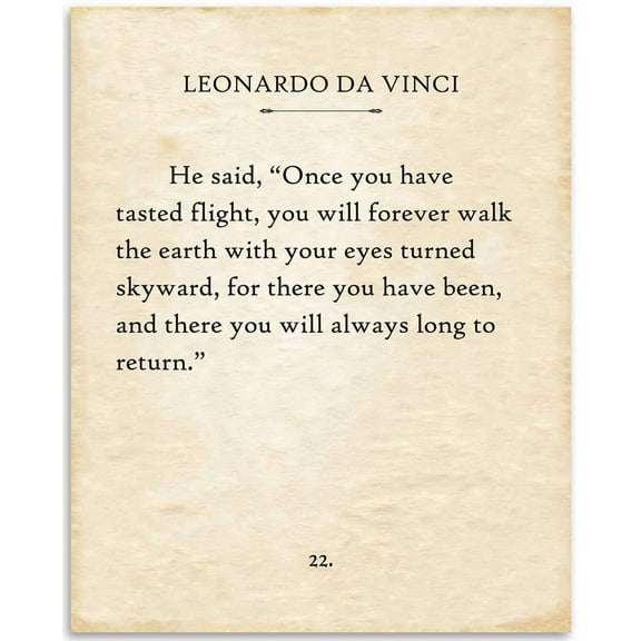 DaVinci - Once You Have Tasted Flight - 11x14 Unframed Typography Book Page Print - Great Decor and Gift for Pilots Under $15