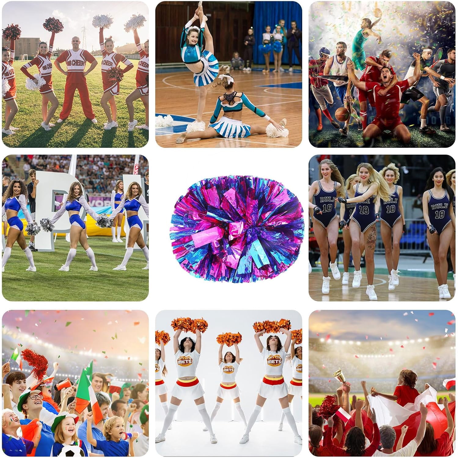 20 PCS pom poms Cheerleading,13.8inch for Sports Teams, Dance Training, and Party Celebrations with Handle