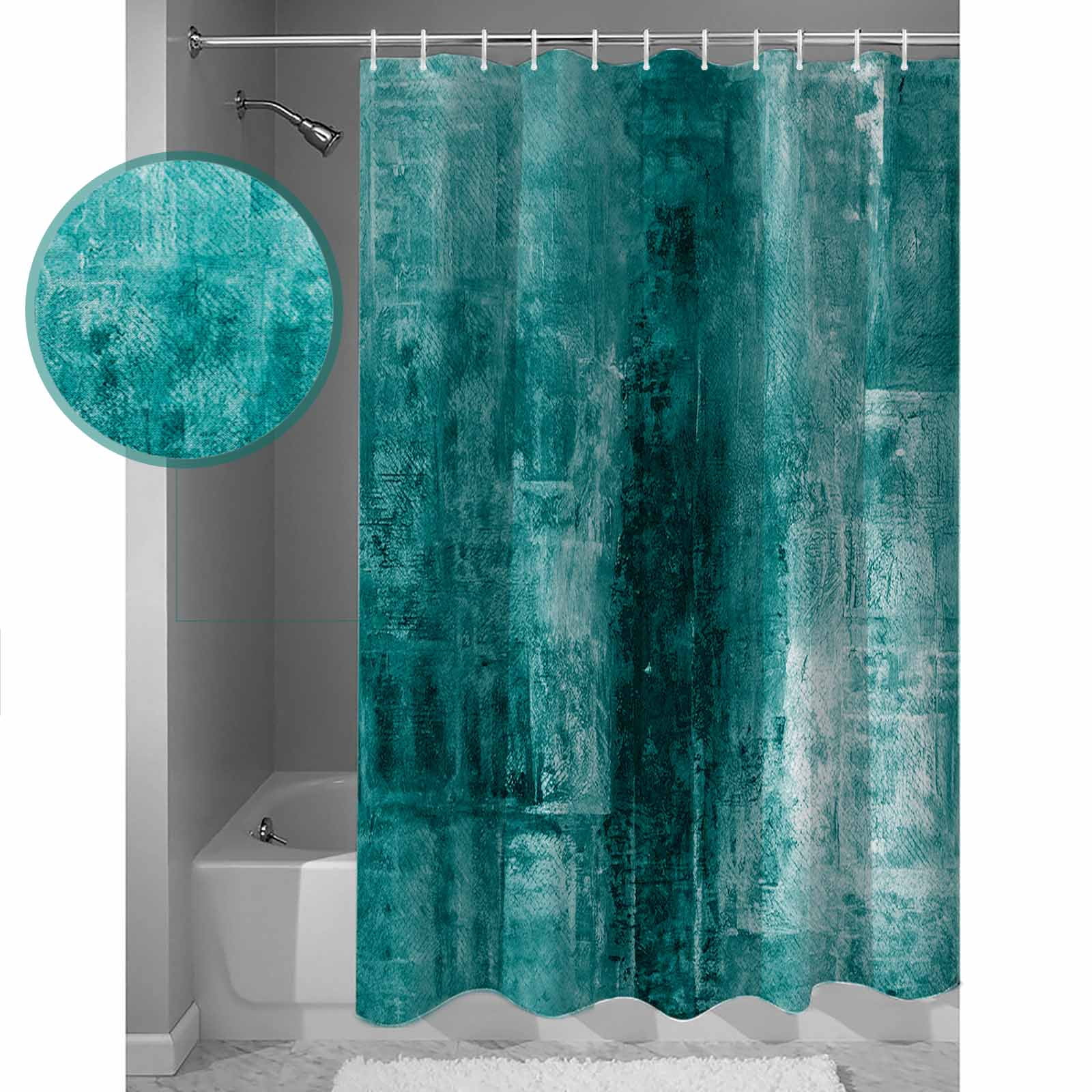 Teal Bathroom Curtain 78 Inch Shower Curtain with Hooks, Retro Oil Painting Modern Abstract Art Aesthetics Waterproof Polyester Bath Curtain Washable Bathtub Curtain 72''x 78''