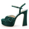 thumbnail image 2 of FSJ Women Bling Rhinestones Ankle Buckle Strap Sandals Chunky Platform Heels Pumps Square Open Toe Wedding Dress Shoes Size 15 Green, 2 of 5