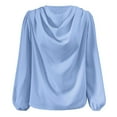 thumbnail image 2 of AJHSAKLt Blouses for Women Dressy Casual Women's Blouse Ruffle Folds V Neck Tops Chiffon Shirt Loose Long Sleeve Shirts for Women Blue, 2 of 4