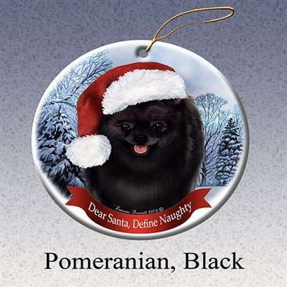 Holiday Pet Gifts Pomeranian (Blk) Santa Hat Dog Porcelain Christmas Tree