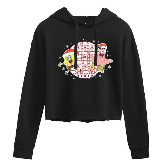 SpongeBob SquarePants - Spongebob Patrick Candy Canes - Juniors Cropped Pullover Hoodie