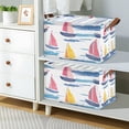 thumbnail image 2 of Yayeee Foldable Storage Basket for Shelves with Handles Waterproof Cloth Bins, Pink Hand Drawn Sailboats, 2 of 7
