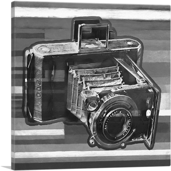 ARTCANVAS Old Camera Black And White Painting Home decor Canvas Art Print - Size: 18" x 18" (1.50" Deep)