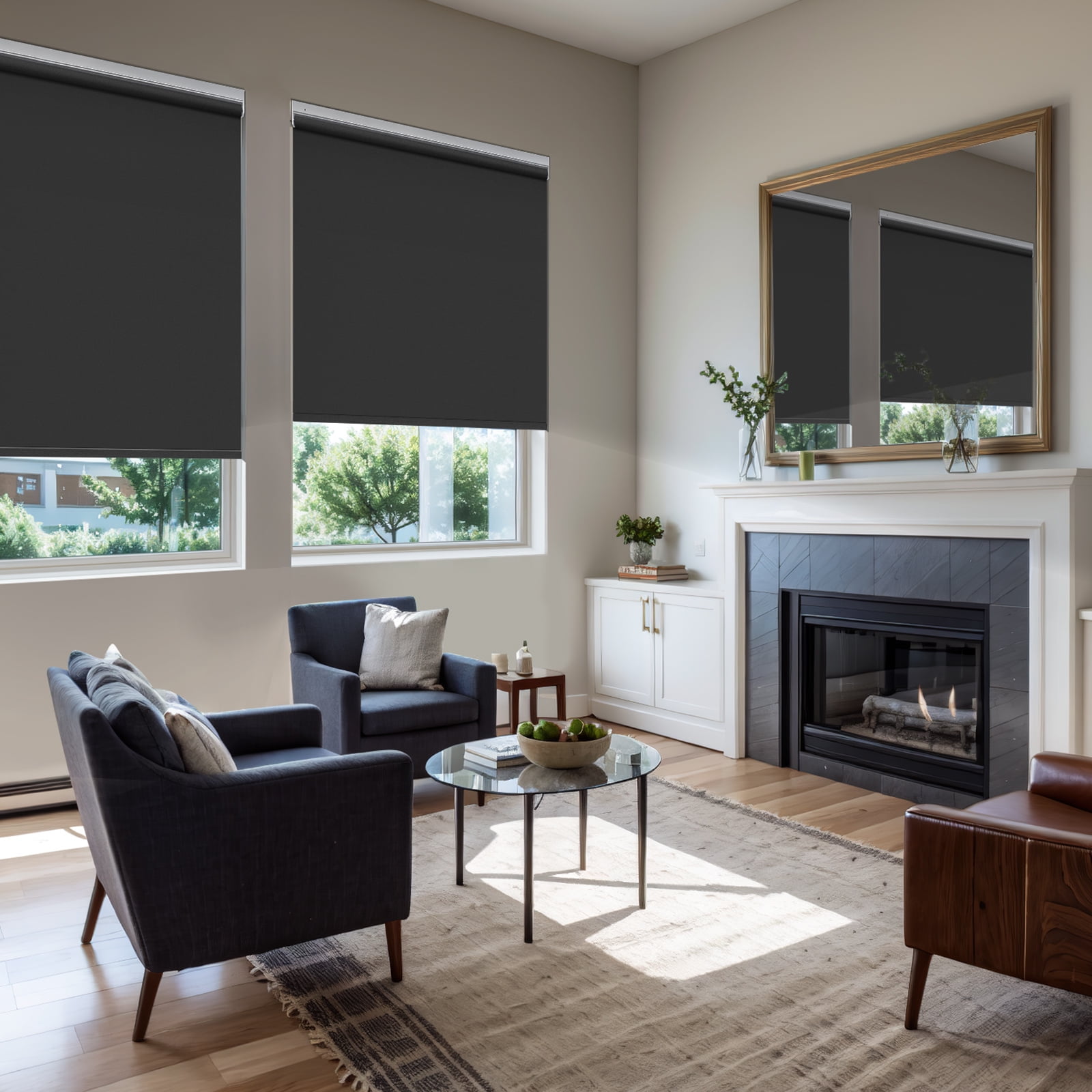 MiLin No Tools No Drill Cordless Roller Shades Roller Windows Shades Thermal Insulated Reduce Noise Privacy Window Roller Blinds for Indoor Windows (Blackout Black, 56" W X 72" H)
