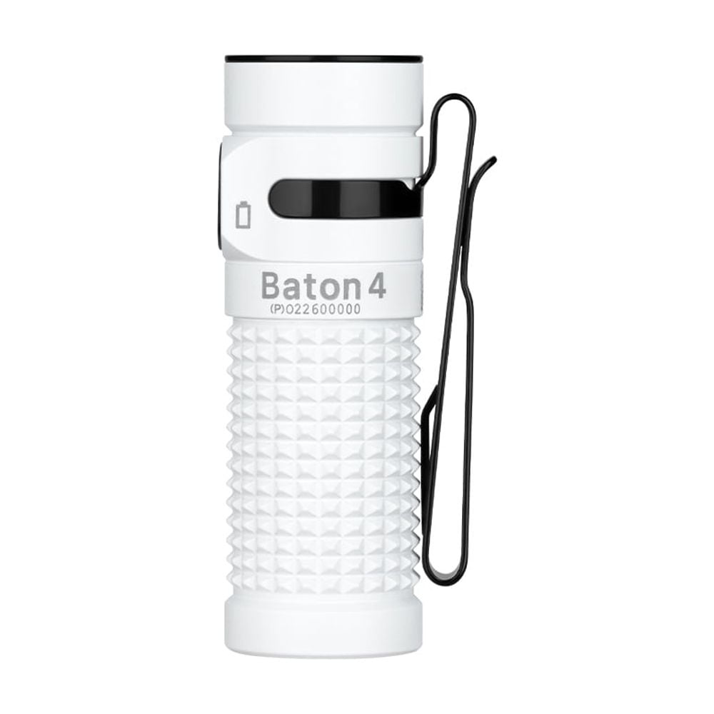 Olight Baton 4 Premium White Rechargeable Flashlight w/Charging Case, 1300 Lum