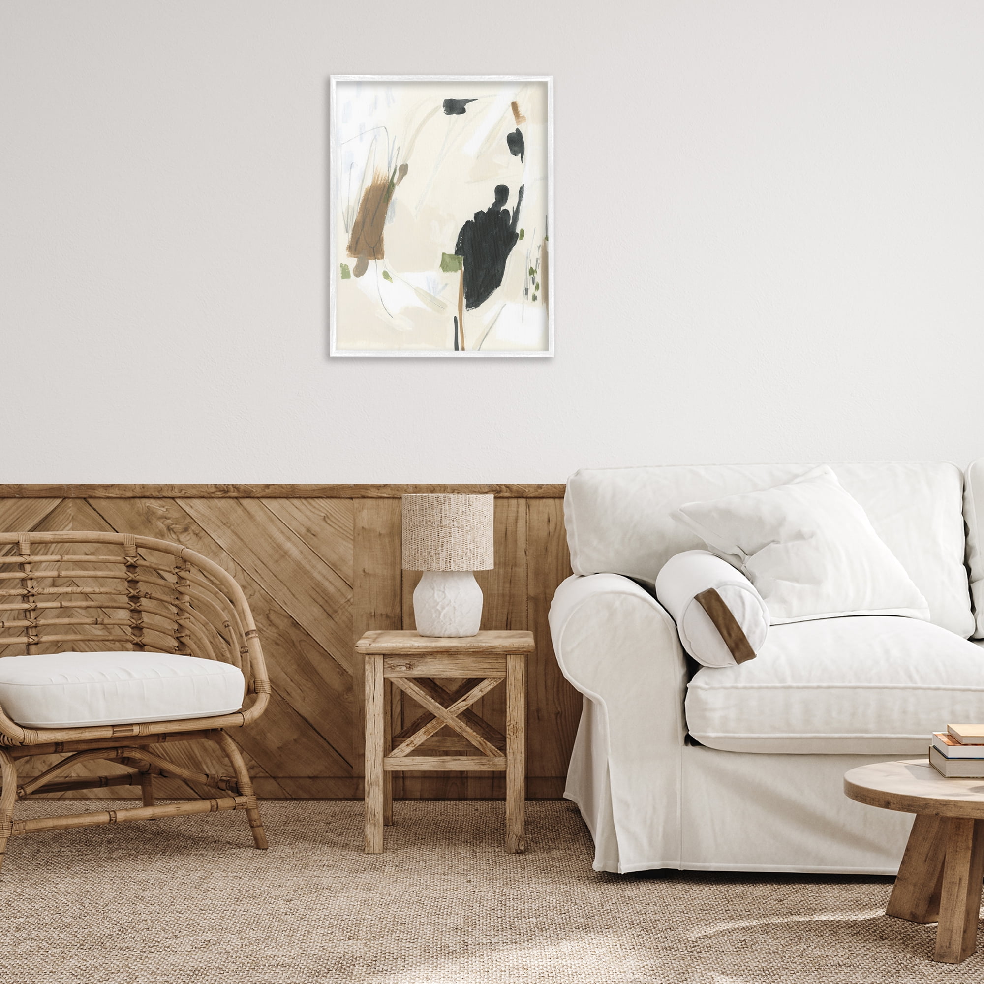 Stupell Industries Subdued Neutral Abstract Abstract Painting White Framed Art Print Wall Art, 24 x 30