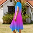 thumbnail image 5 of Kvture Midi Dresses for Women Short Sleeve Crew Neck Vacation Dress Gradient Print Hem Long Dress with Pockets Sky Blue, 5 of 6