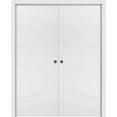 thumbnail image 1 of Sliding French Double Pocket Doors 60 x 80 inches | Planum 0990 Painted White | Kit Trims Rail Hardware | Solid Wood Interior Bedroom Sturdy Doors, 1 of 6