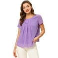 thumbnail image 1 of Unique Bargains Blouse d'Été en Chiffon à Manches Courtes Plissée pour Femmes Violet L, 1 of 5