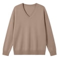 thumbnail image 4 of Womens Knit Plus Size Sweaters Long Sleeve Warm Casual Loose Fit V-Neck Fall Winter Pullover Sweaters Khaki 3XL, 4 of 8