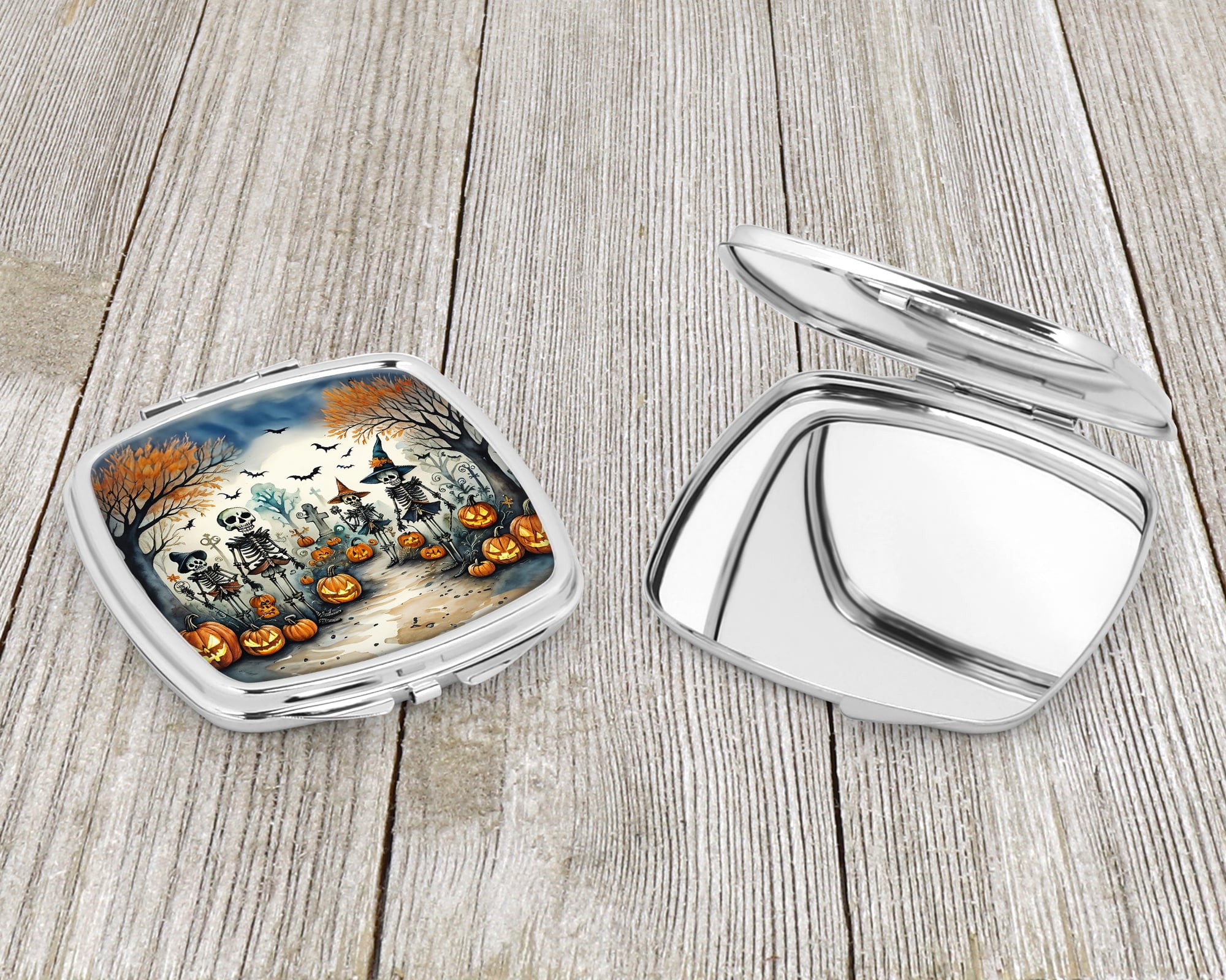 Calacas Skeletons Spooky Halloween Compact Mirror 2.75 in x 3 in