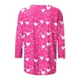 thumbnail image 5 of successthop Hot Pink Womens Tops 3/4 Sleeve T Shirt Valentines Womens Tops Plus Size Round Neck Polyester Casual Love Heart Printed Lover Gift Blouse Tops for Valentines Gifts 2XL, 5 of 5
