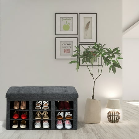Seville Classics 9-Bin Foldable Tufted Shoe Storage Bench, Charcoal Gray - Walmart.com - Walmart.com