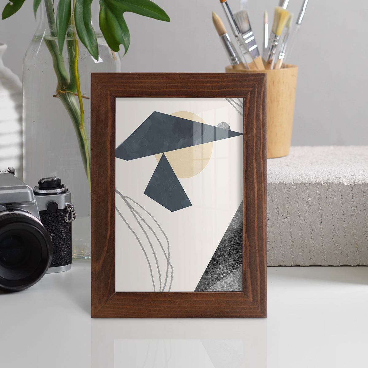 Diamond Slate IV - Framed Print w/glass - Chestnut