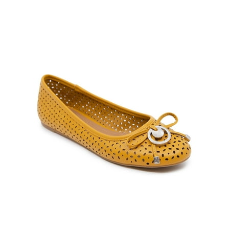 

NAUTICA Womens Yellow Perforated Branded Hardware Bow Accent Comfort Seaback 2 Round Toe Slip On Ballet Flats 7.5
