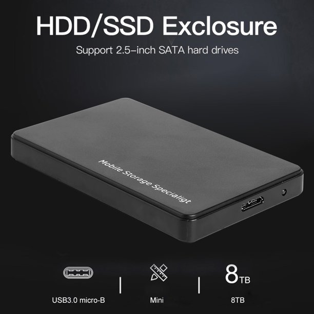 Caja de disco duro USB 3.0 de 2,5 pulgadas Caja externa HDD SSD de 6 Gbps (negro)