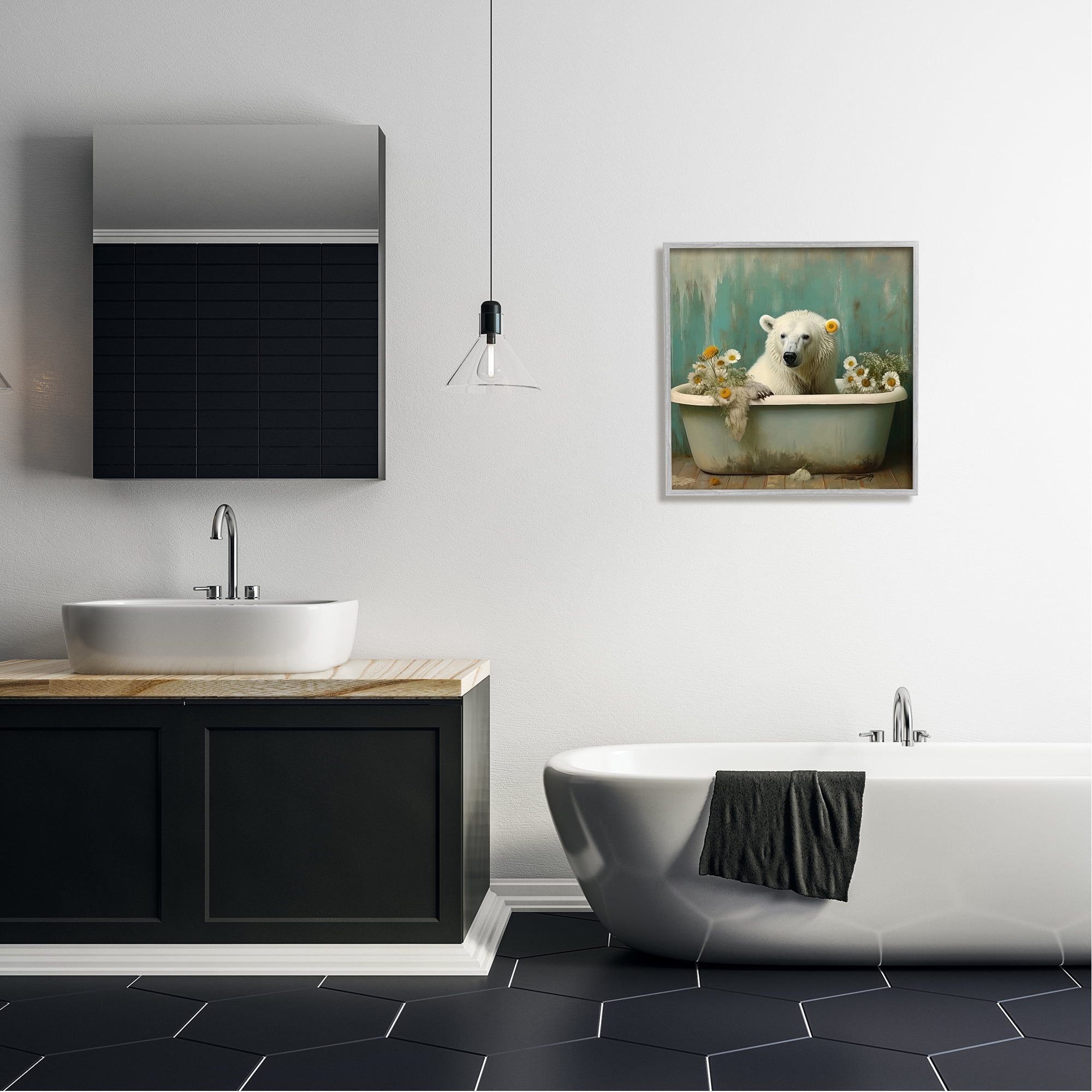 Stupell Industries Polar Bear Vintage Tub Animals & Insects Painting Gray Framed Art Print Wall Art, 24 x 24