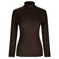 thumbnail image 4 of Olyvenn Womens Tunic Ribbed Knit Sweater 2023 Girls Love Lantern Sleeve Long Sleeve Blouse Elegant Solid Tees Turtleneck Winter Tops Sports Slim Fit Casual Pullover Fashion Coffee 4, 4 of 8