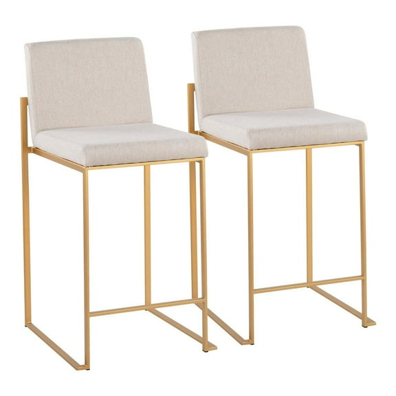 LumiSource Gold Steel, Beige Fabric Fuji High Back Counter Stool - Set of 2