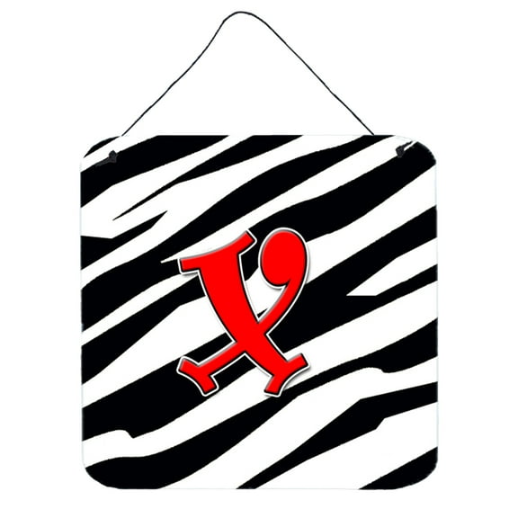 Letter X Initial Monogram - Zebra Red Wall or Door Hanging Prints