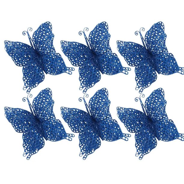 Decoración de mariposa con purpurina, adornos de mariposa ahuecados con Clip, artesanía de mariposa Artificial Linda para árbol de Navidad, 6 piezas