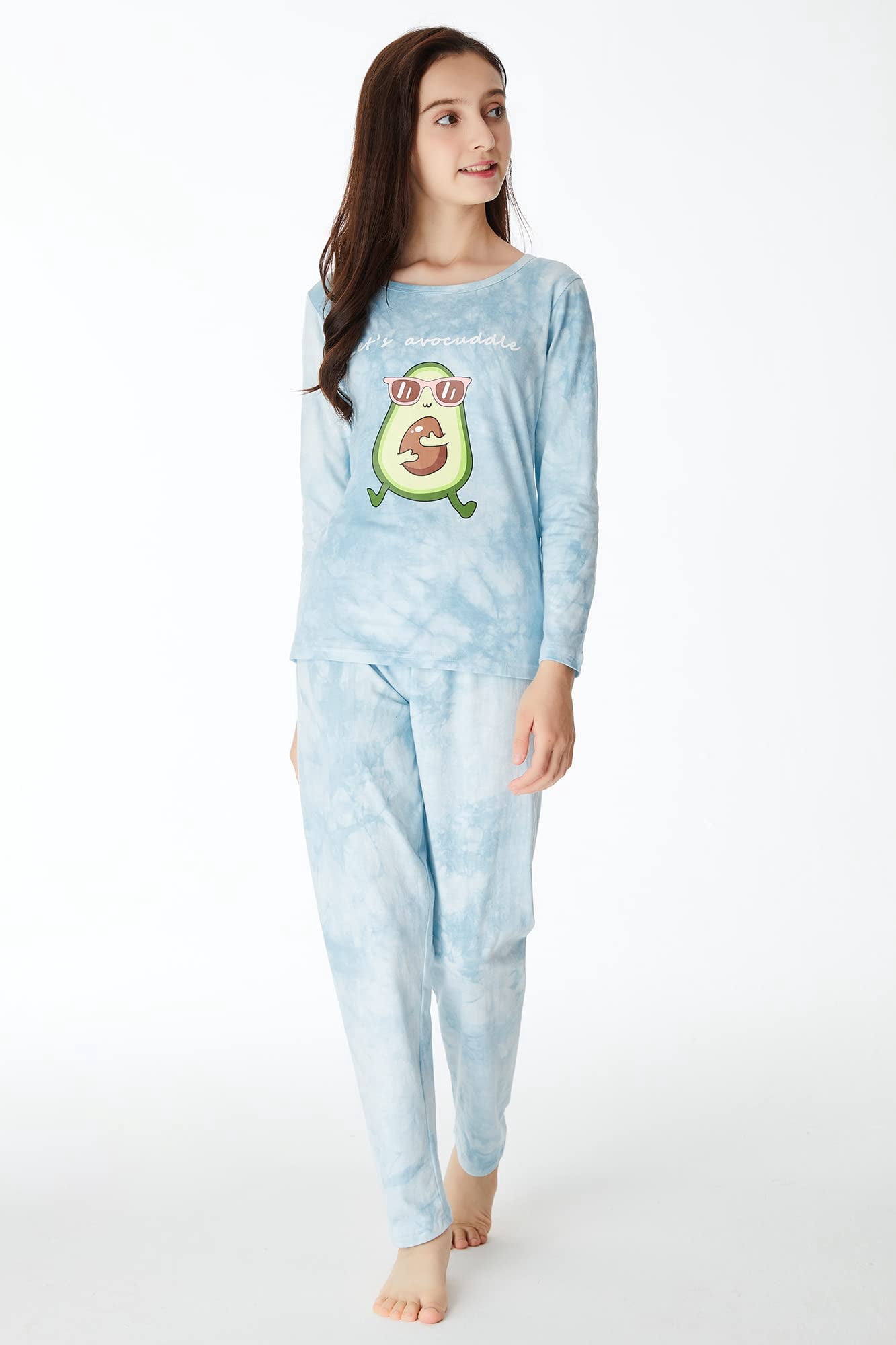Beezizac Little & Big Girls 2-PCS Long Cotton Pajama Set Fall/Winter Avocado PJS Size 14