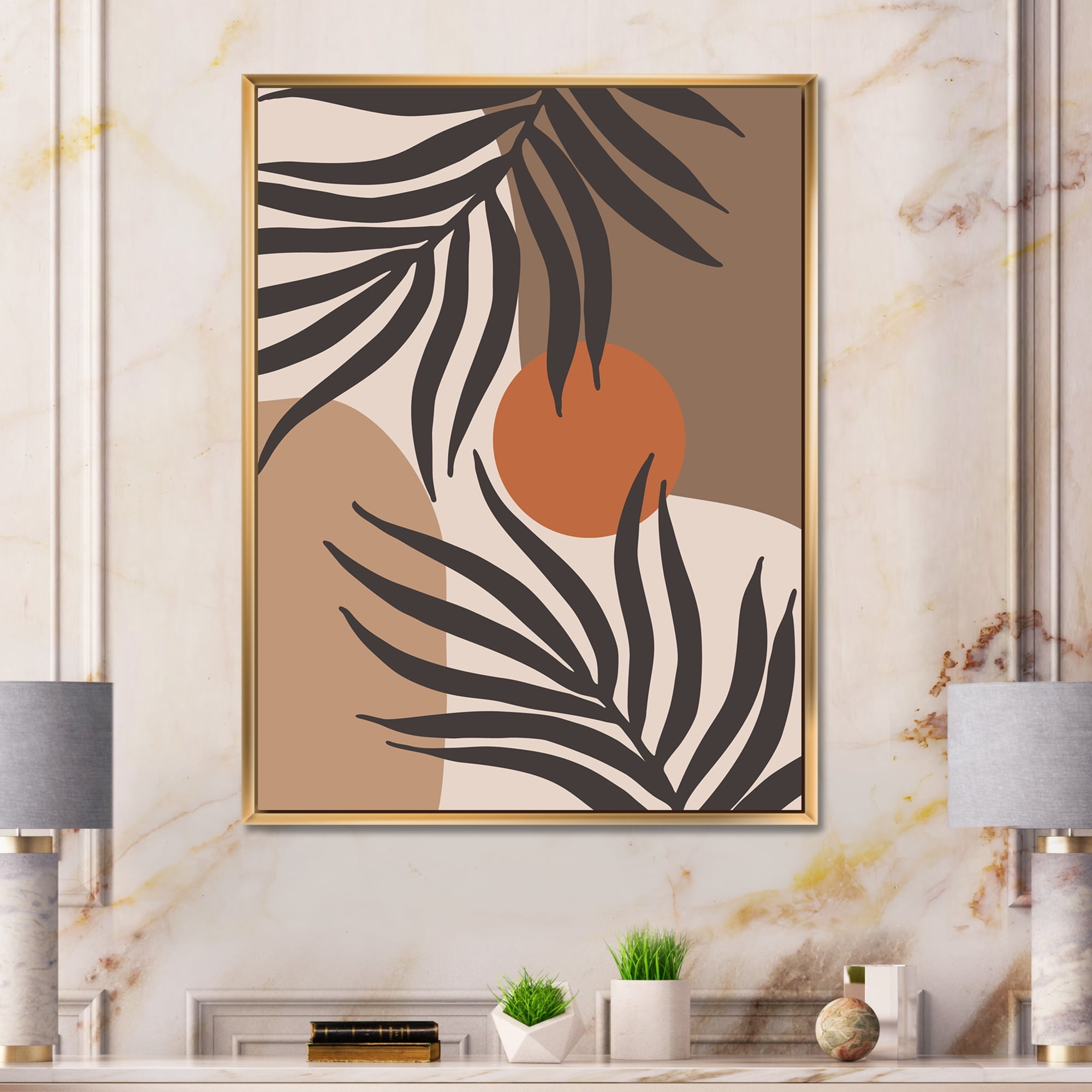 Designart 'Sun and Moon Shapes In Retro Terracotta Tones III' Modern Framed Canvas Wall Art Print