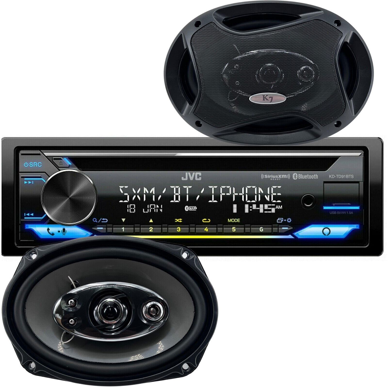 JVC KDTD91BTS 1DIN Bluetooth CD Receiver + 2x Audiotek K69.5