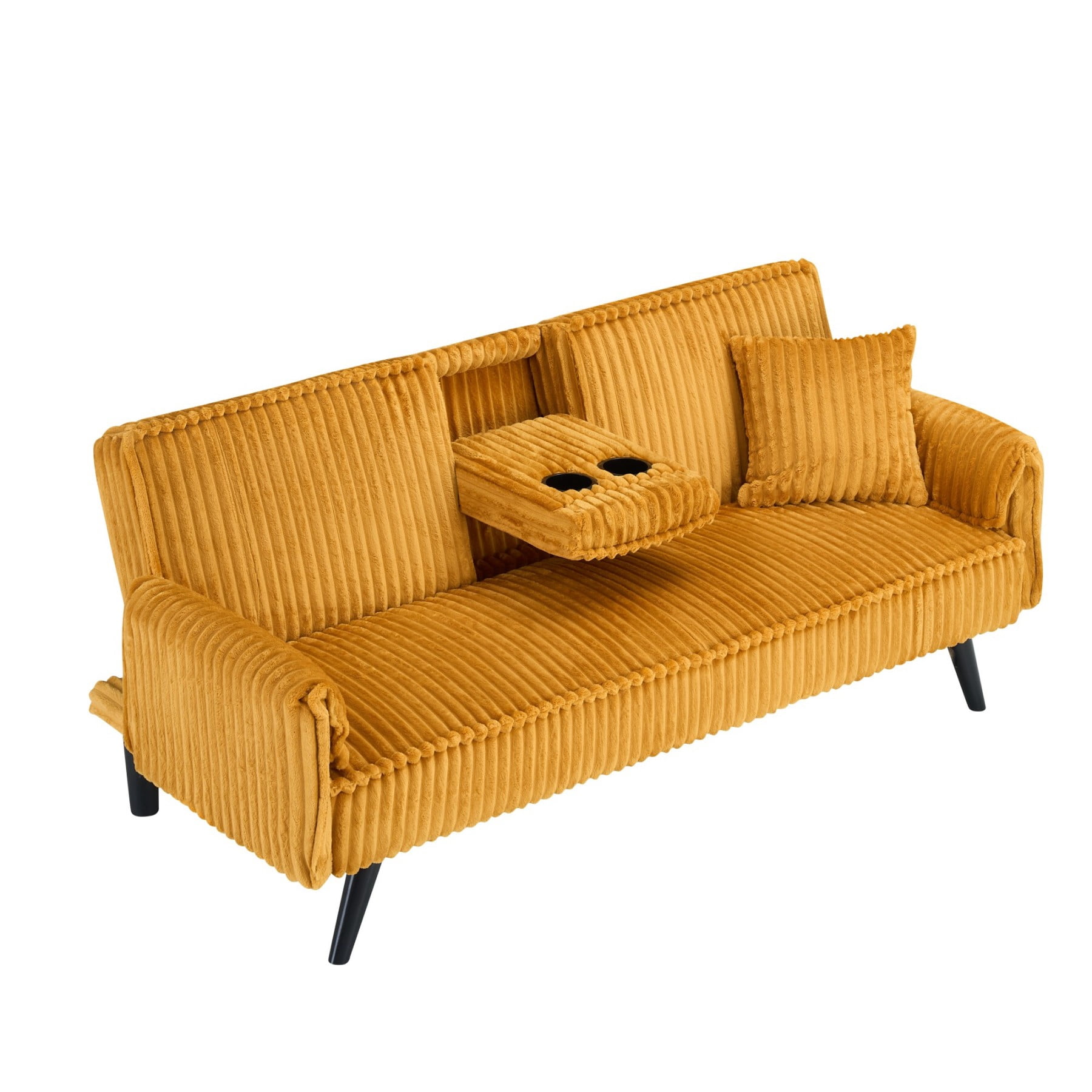Corduroy Sofa Couch, Adjustable Modern Sleeper Sofa with Cup Holders for Living Room Bedroom Apartment, Orange