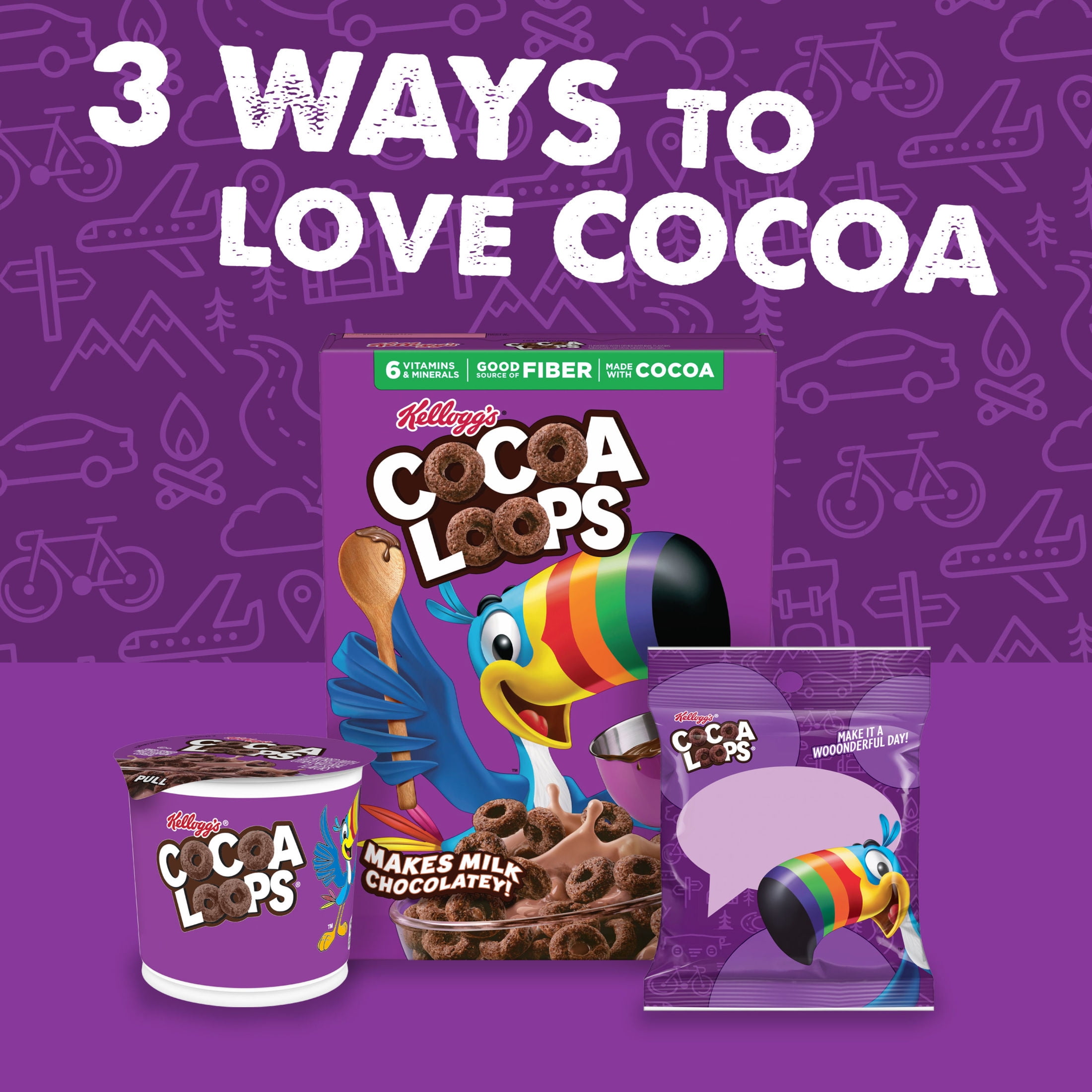 Kellogg's Cocoa Loops Go Packs Original Cereal, Kids Snacks, 9.5 oz, 10 Count